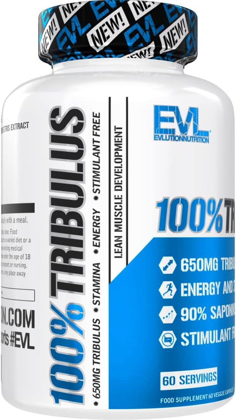 Evlution Nutrition 100% Pure Tribulus Terrestris Extract - Maximum Potency 90% Steroidal Saponins, Testosterone Booster and Estrogen Blocker Support - 60 Capsules