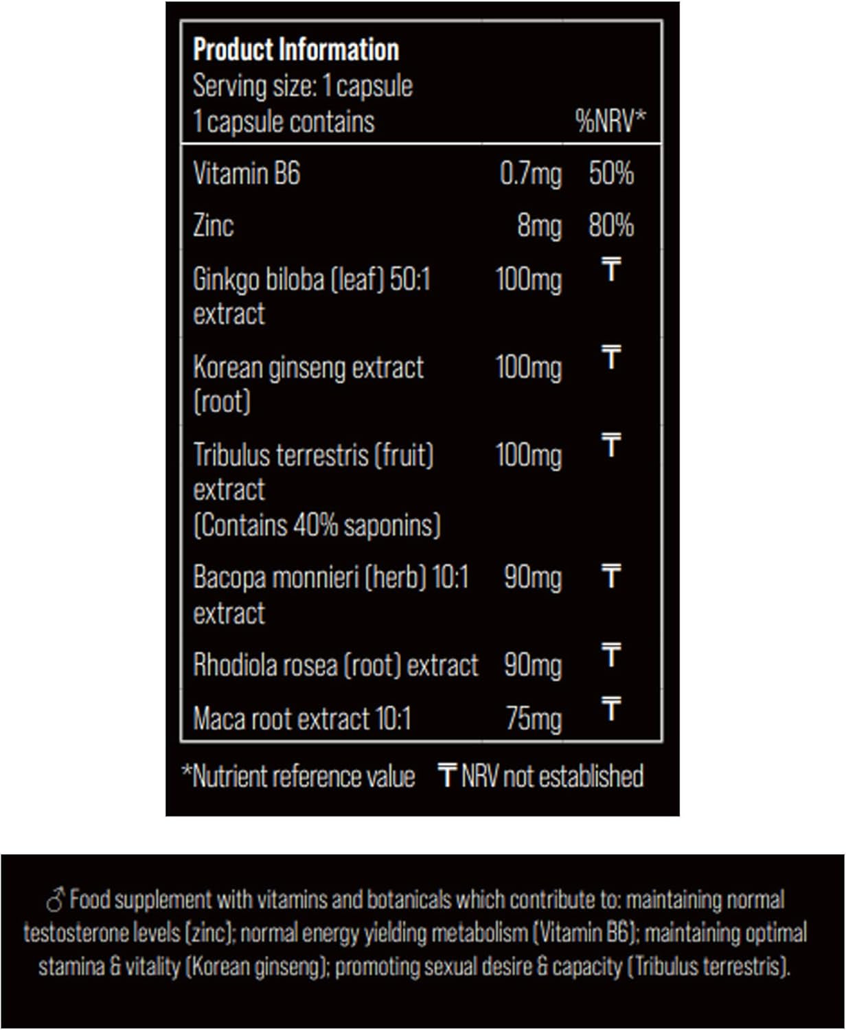 RESERECT 60 Capsules - Stamina & Drive Booster - Ginkgo Biloba, Korean Ginseng, Tribulus Terrestris, Rhodiola Rosea, Bacopa Monieri, Maca Root Extract, Zinc Citrate - Energy, Focus, Memory