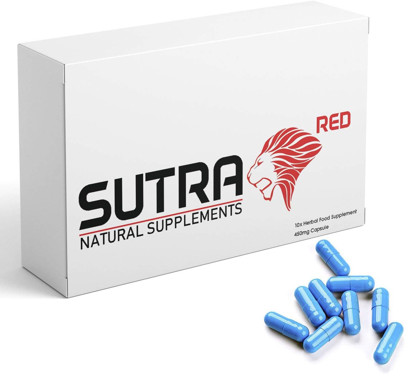 Ultra Strong Sutra Red - (10 Pack) New & Effective 450Mg Ginseng Complex Herbal Supplement for Men - Performance, Testosterone, Energy, Stamina & Endurance, 100% Natural