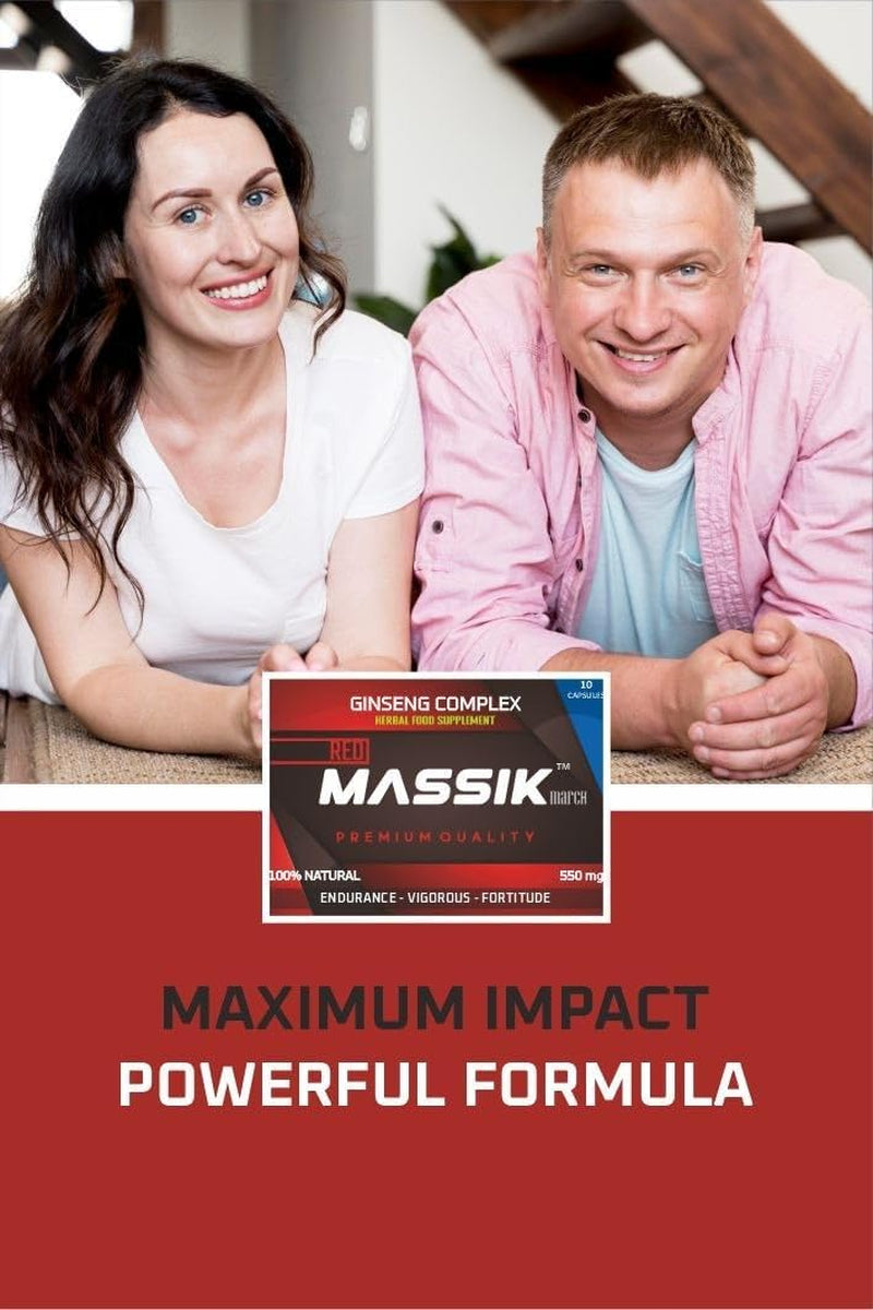 MASSIK MARCH™ - Herbal Supplement for Men, Extra Strength Performance Enhancing Pills, Stamina Endurance Booster, RED Supplement Pills for Men - 10 Ginseng Capsules