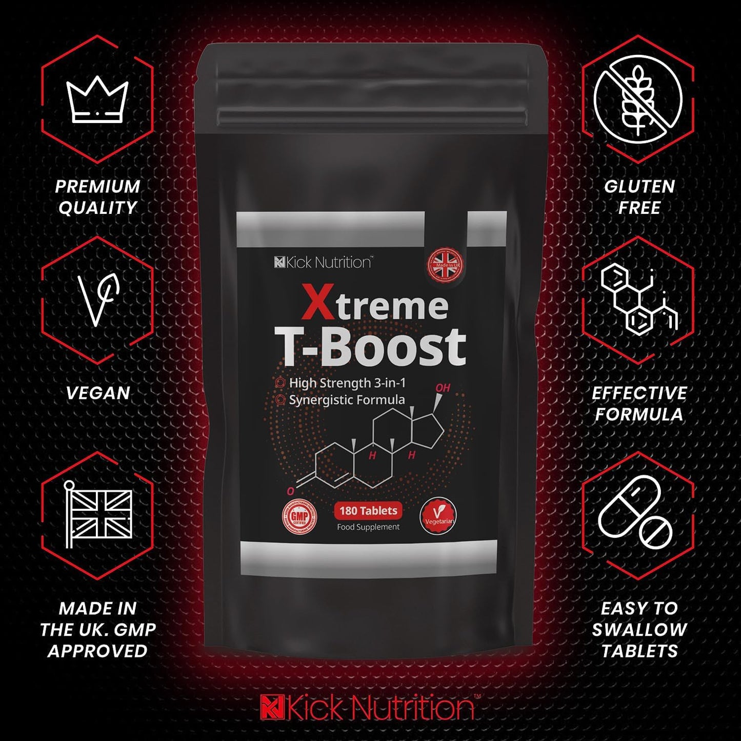 T-Boost for Men - Testosterone Supplements - 180 Vegetarian Tablets - Strength Energy & Performance - Made in the UK