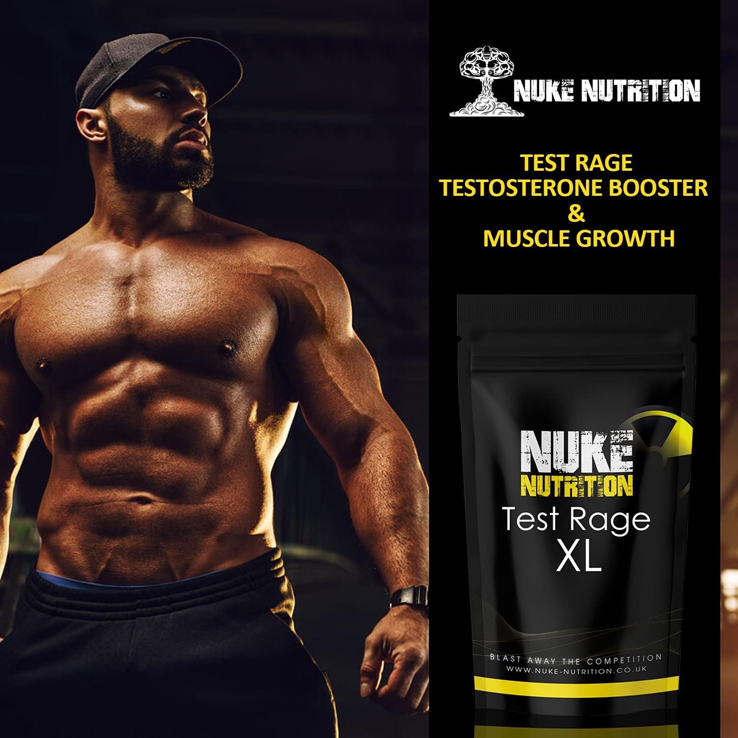 Nuke Nutrition Test Rage XL Testosterone Booster for Men | 60 Capsules | Anabolic Supplement to Enhance Male Testosterone Levels | Boost Lean Physique, Muscle Growth & Strength | Vegan & Easy Swallow