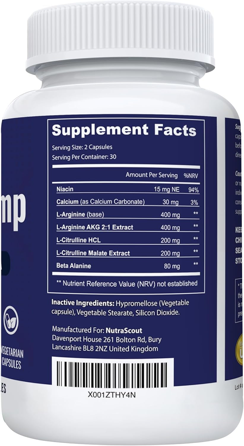 Primalpump #1 Nitric Oxide Supplement | L-Arginine, L Citrulline Malate, AAKG & Beta Alanine Powder | Strong Pump, Stim Free Pre Workout | Lab Tested & Easy to Swallow | 60 Vegetable Capsules