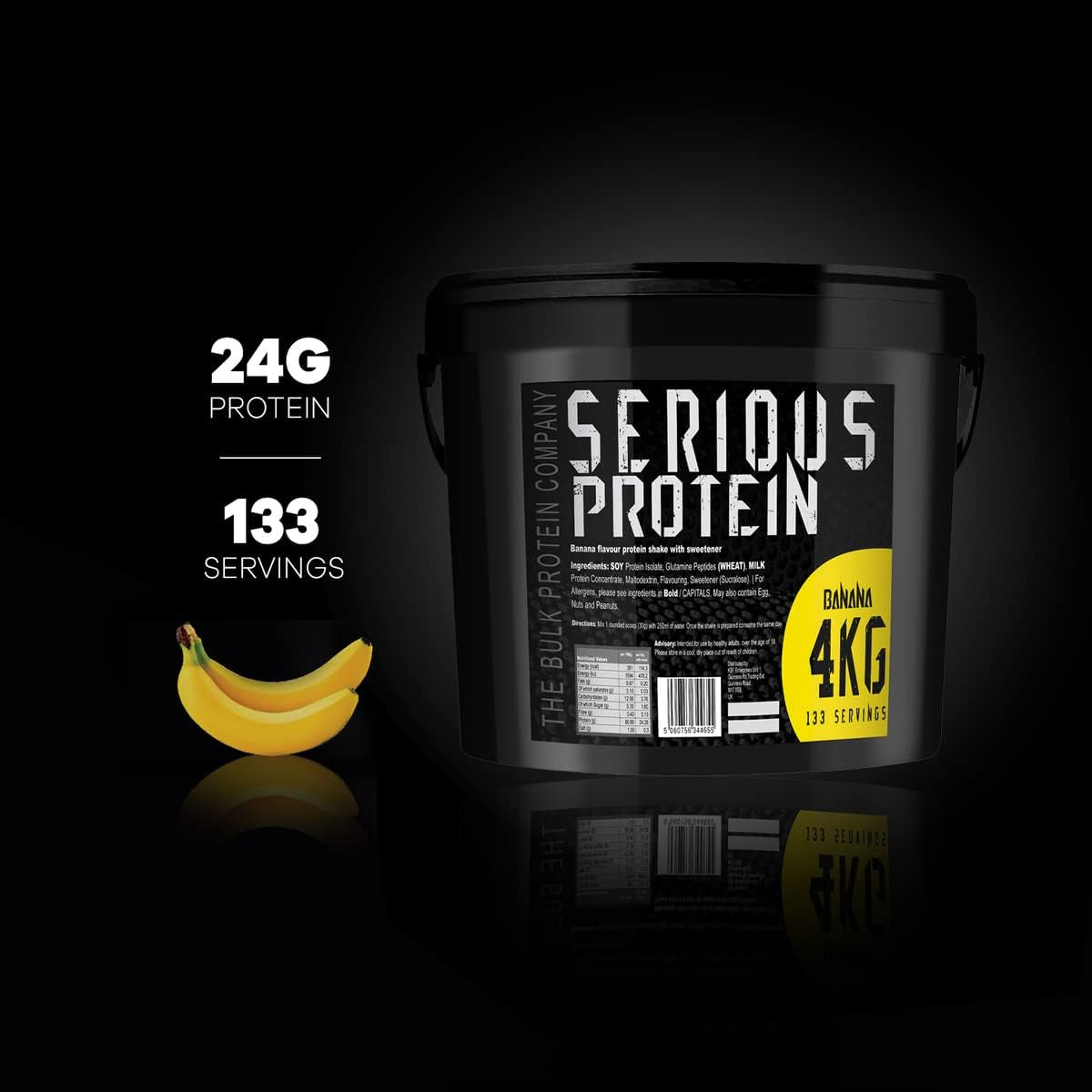 SERIOUS Protein – Protein Powder – 4Kg – Low Carb – Supports Lean Muscle Growth – Recovery Supplement - the Bulk Protein Company - 133 Servings (Banana)