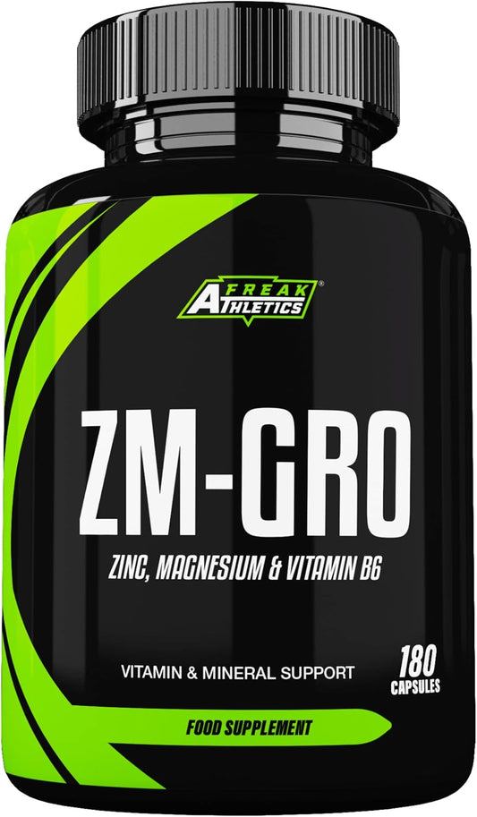 ZM-GRO - Zinc, Magnesium & Vitamin B6 ZMA 180 Capsules - Helps Support Testosterone - Promotes Muscle Strength, Recovery, Energy & Better Sleep - UK Made ZMA Tablets