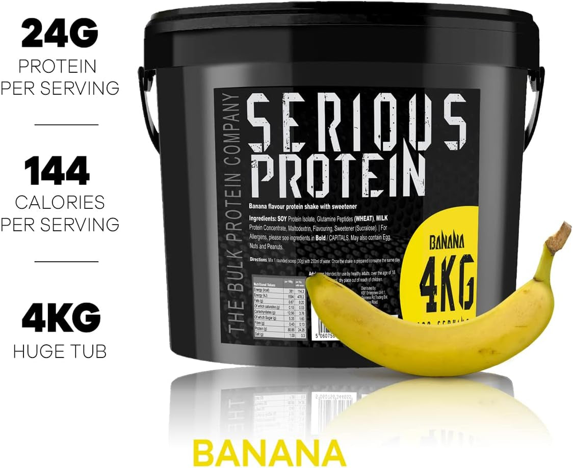 SERIOUS Protein – Protein Powder – 4Kg – Low Carb – Supports Lean Muscle Growth – Recovery Supplement - the Bulk Protein Company - 133 Servings (Banana)