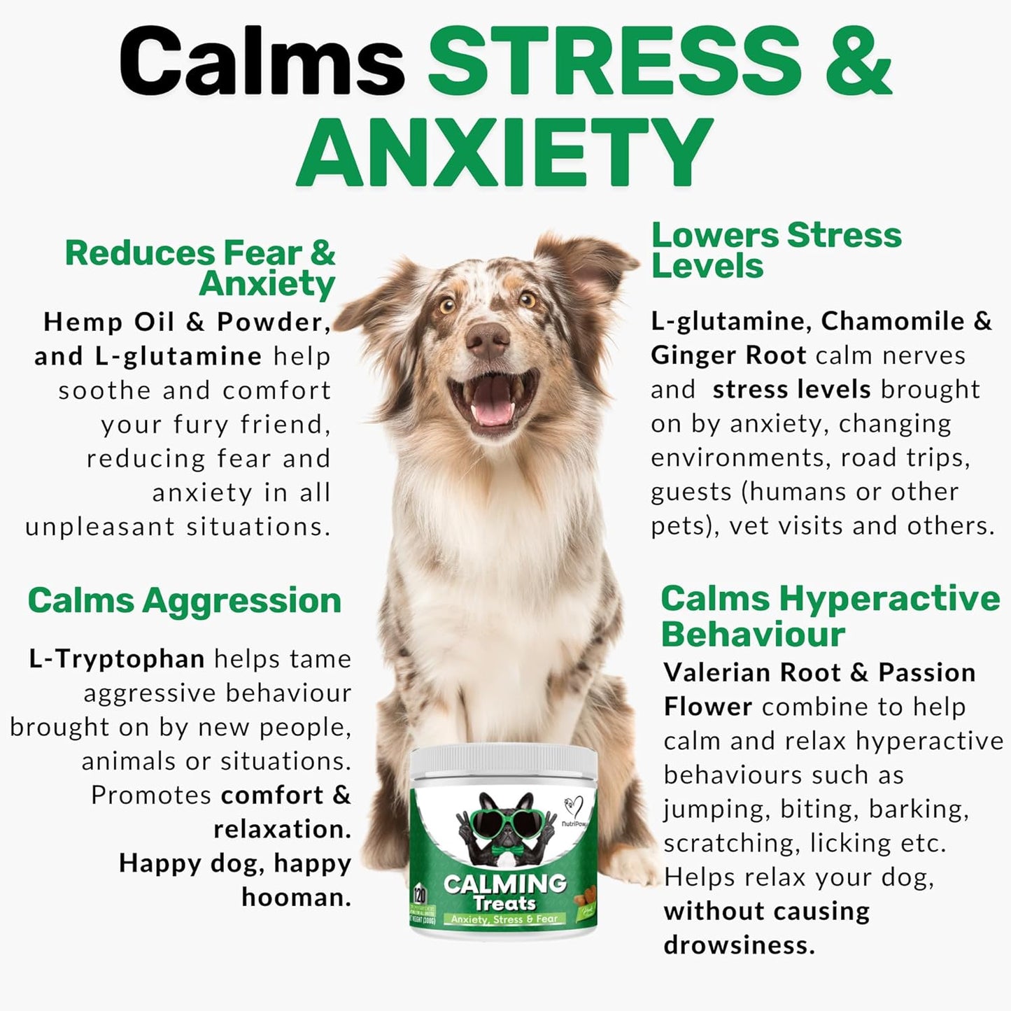 Nutripaw Calming Treats for Dogs - Reduce Stress, Fear, Separation Anxiety, Barking, Hyperactivity, Reactivity, Aggression, Travel Issues - Relaxation without Drowsiness Dogs