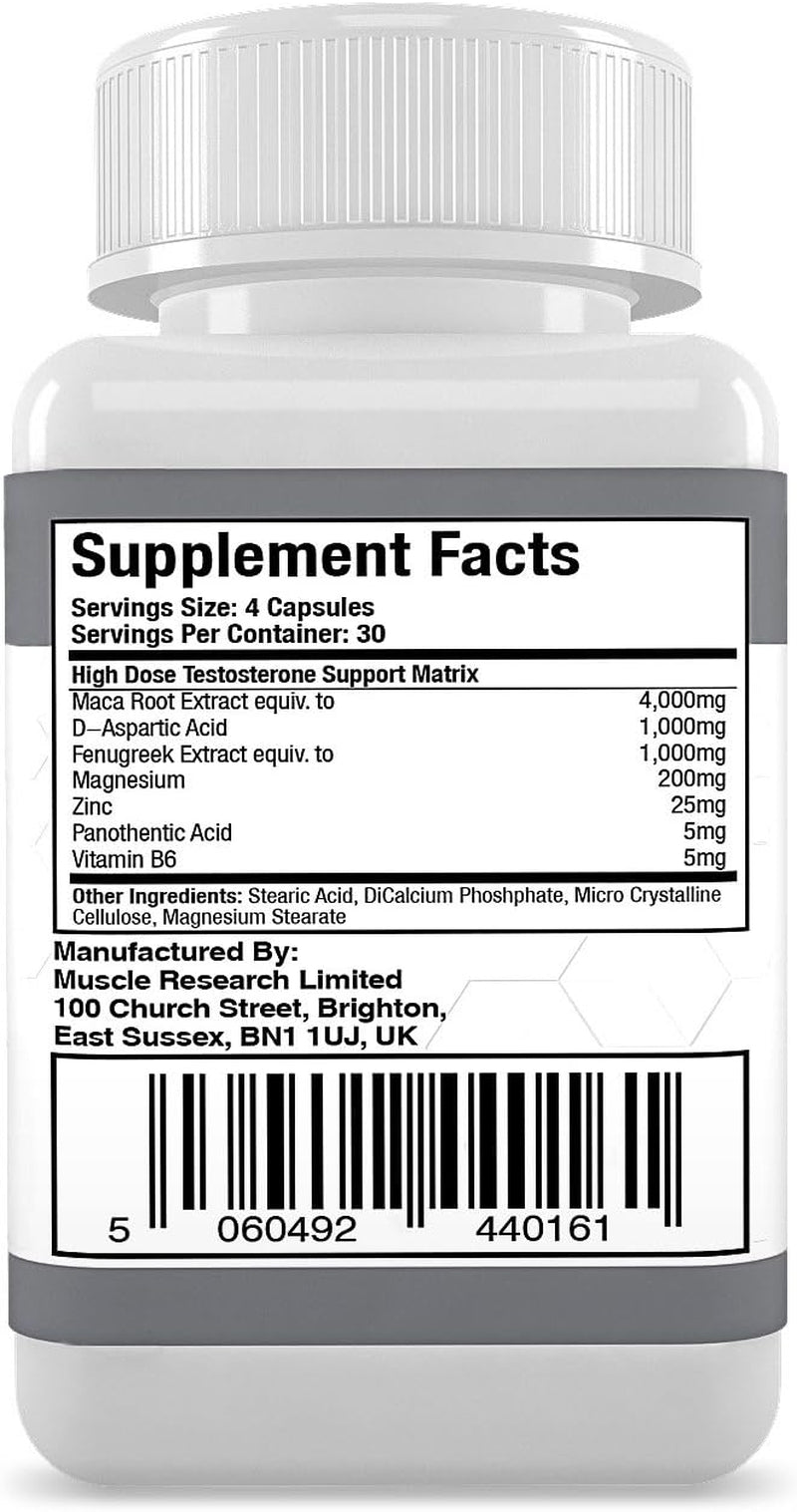 Muscle Research Test 500-120 Capsules - High Dose - Bodybuilding Supplement - Maca Root, D-Aspartic Acid, Fenugreek, Zinc & Magnesium