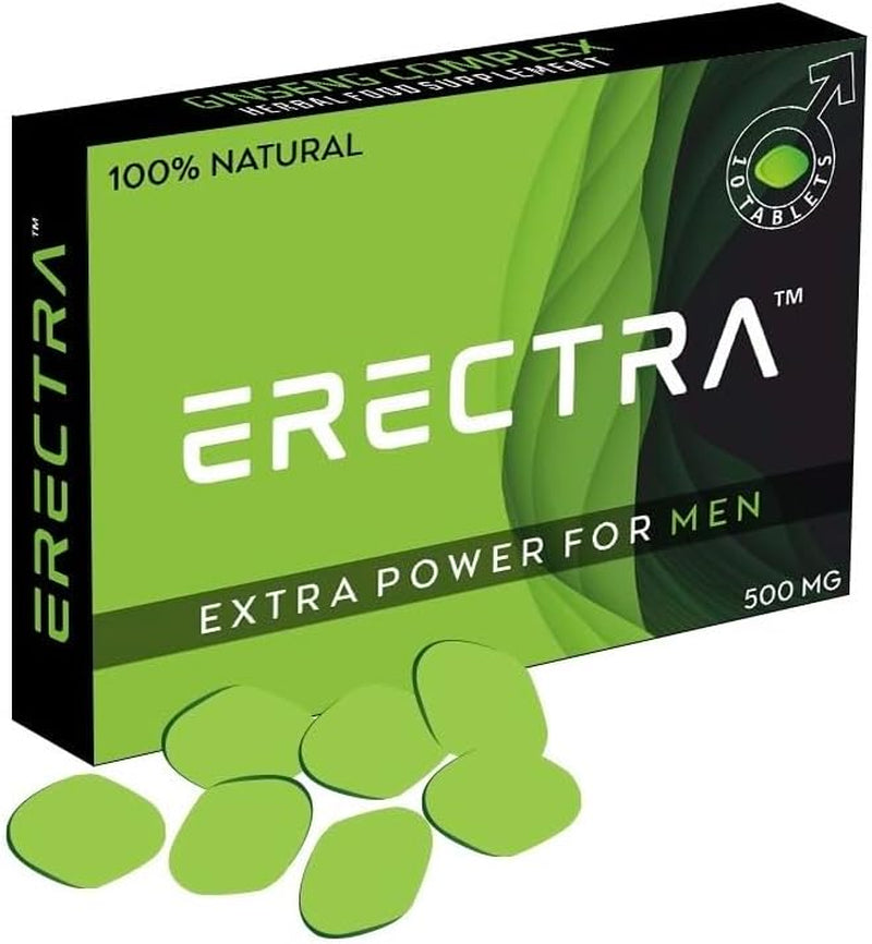 ERECTRA Green - Unleash More Longer, More Harder, More Stronger Performance - Stamina Endurance Booster Green Herbal Supplement Tablets for Men - 10 Ginseng Tablets