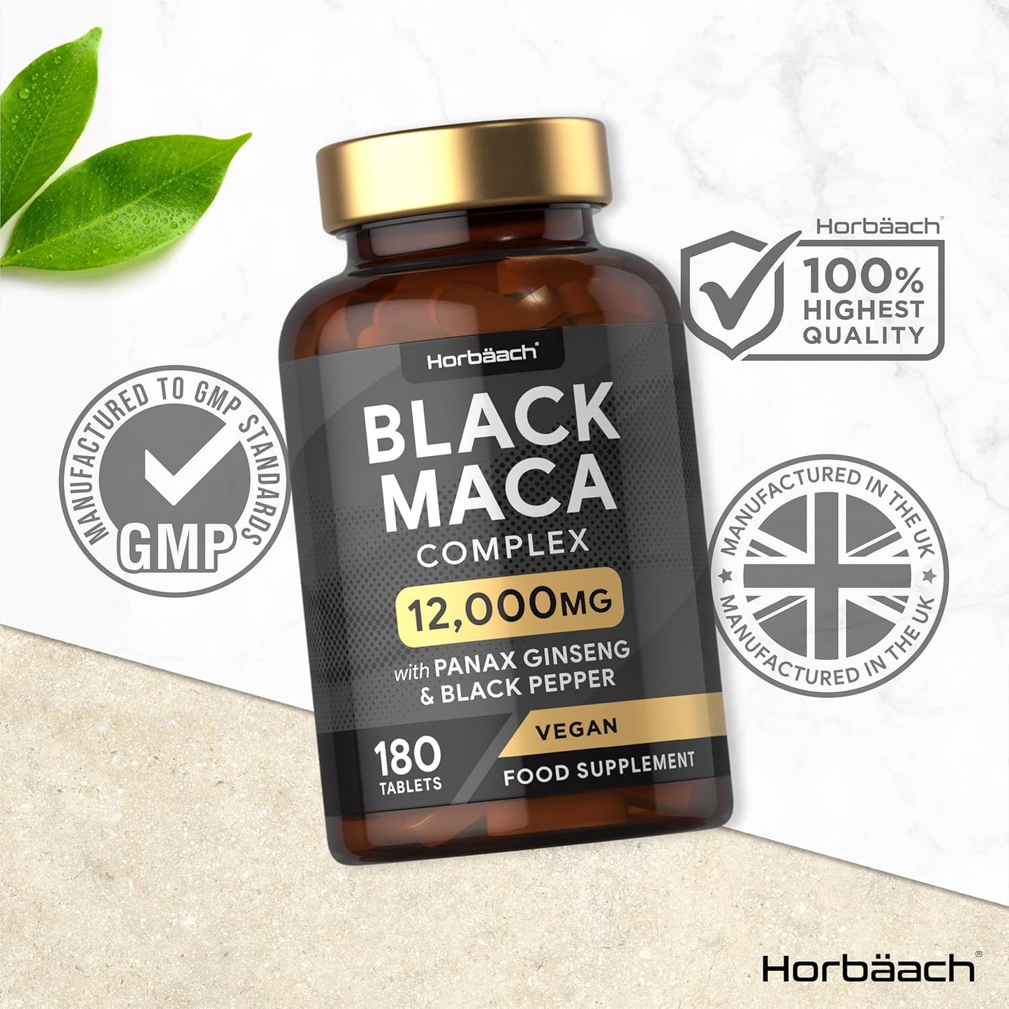 Maca Root Capsules 12,000Mg | Black Maca Complex with High Strength Black Maca, Panax Ginseng, Yellow Maca & Black Pepper | 180 Vegan Tablets | by