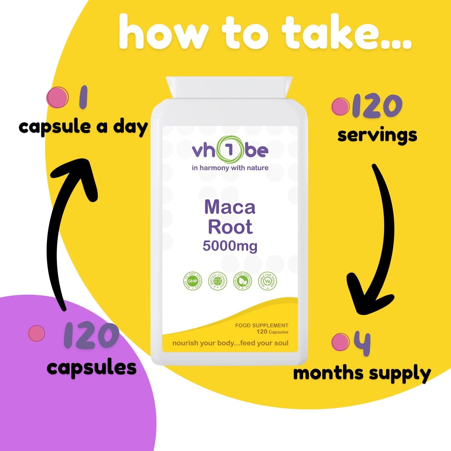 Maca Root 5000Mg with Zinc 120 Vegan Capsules - Peruvian Maca for Men & Women - Testosterone Balance and Fertility Support