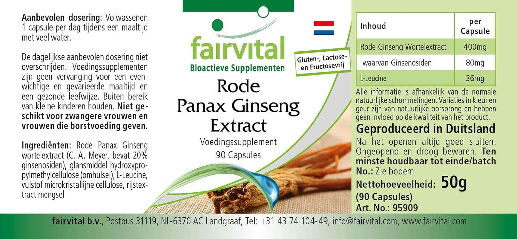 Fairvital | Red Panax Ginseng Extract 400Mg - Bulk Pack for 3 Months - Vegan - HIGH Dosage - 90 Capsules - C.A. Meyer