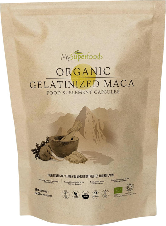 Maca Root Capsules | for Women and Men | Organic | Gelatinized | 180 Capsules | 2400Mg per Serving | Hormone Balance & Energy | Mysuperfoods