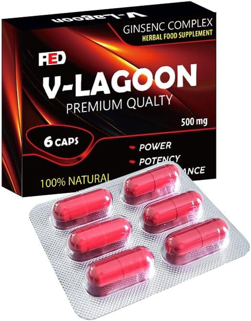 V-LAGOON Red-New Stronger for Longer Formula for Men - Ultra Strong Performance Enhancing Pills, Stamina Endurance Booster RED Supplement Pills for Men - 6 Ginseng Capsules 500MG