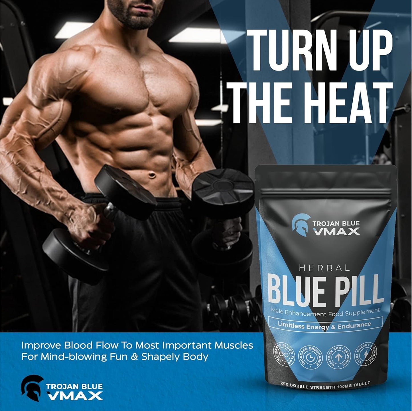 20X Trojan Blue Vmax | Herbal Supplement Blue Pills for Men | High Strength Performance Powerful Fast Acting Long Lasting Results | Enhancing Male Stamina & Endurance Booster Tablets