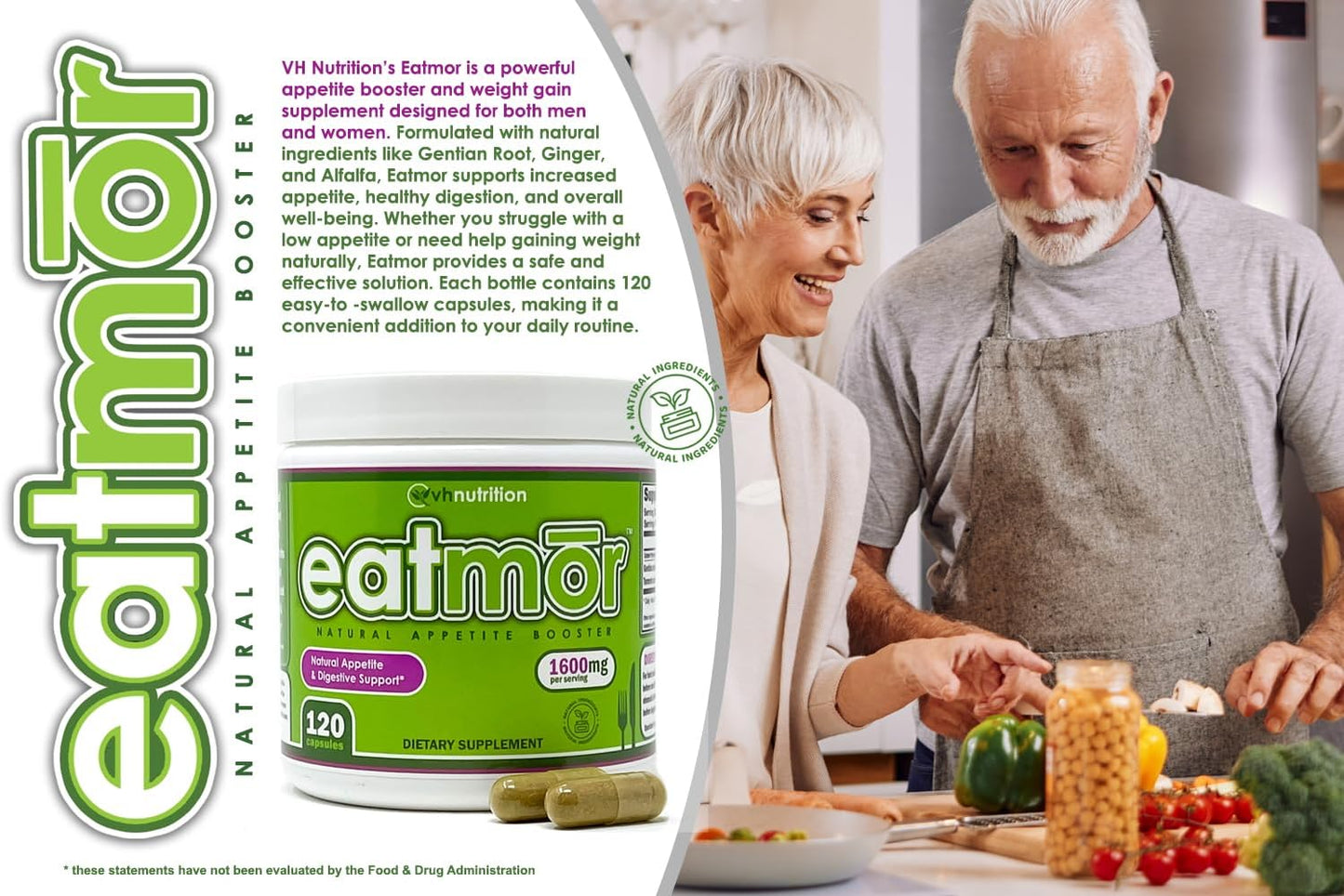 Eatmor | Weight Gain Pills* for Women and Men | Designed for Women with Gentian, Ginger, Alfalfa | 120 Easy-To-Swallow Capsules