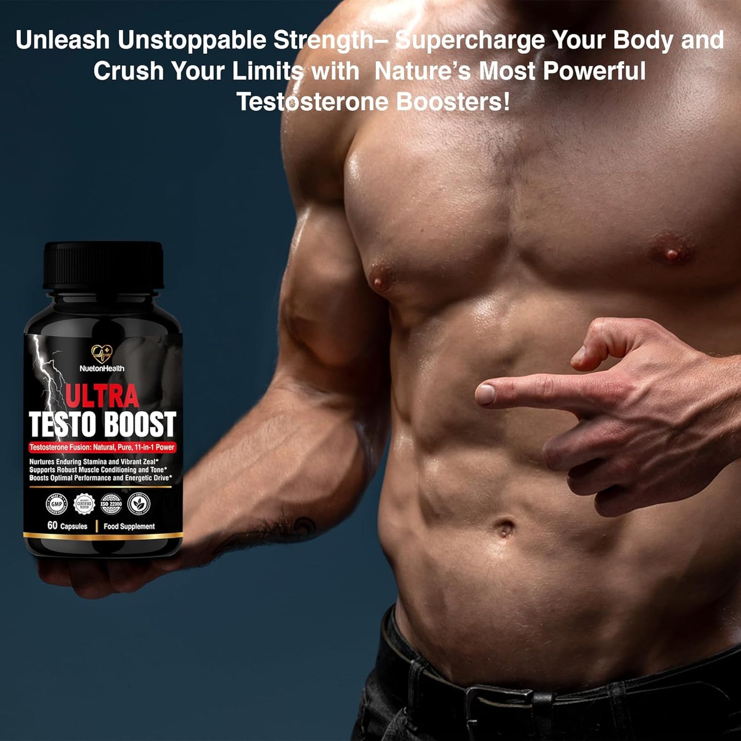 Ultra Testo Boost - Tribulus, Ashwagandha, Ginseng, Shilajit, Ginkgo, Rhodiola Rosea - Premium Testosterone Supplements for Men - 11 Potent Natural Ingredients - 60 Booster Capsules