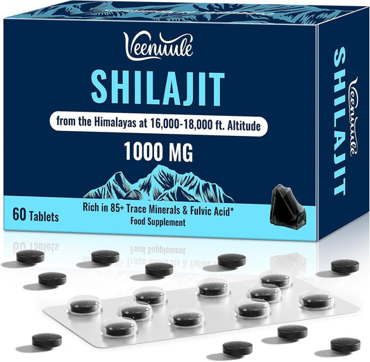 Shilajit Tablets 30,000 Mg, 100% Pure Himalayan Shilajit (1000 Mg per Serving), Rich in Fulvic Acid & 85+ Trace Minerals, Shilajit Resin Supplement for Energy & Immune Health (60 Tablets)