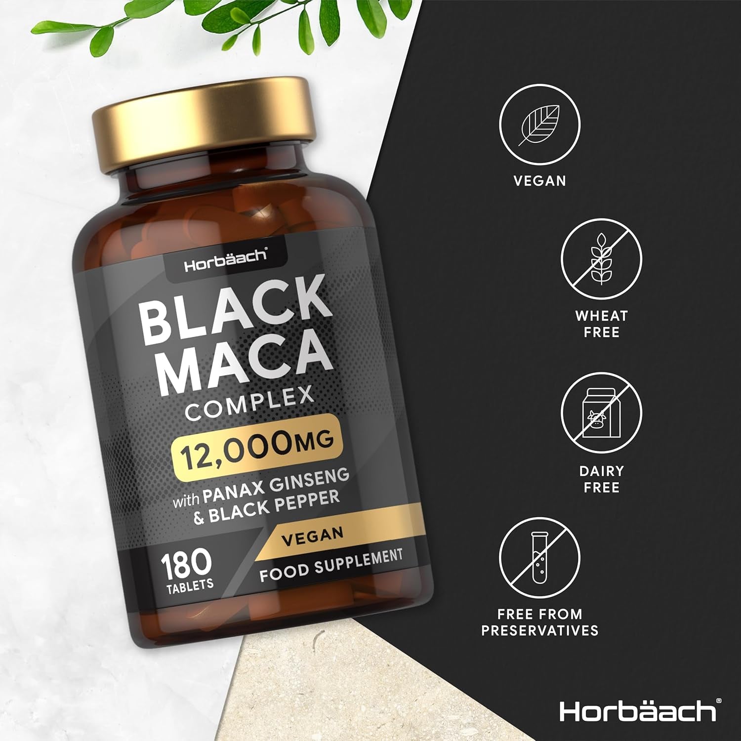 Maca Root Capsules 12,000Mg | Black Maca Complex with High Strength Black Maca, Panax Ginseng, Yellow Maca & Black Pepper | 180 Vegan Tablets | by