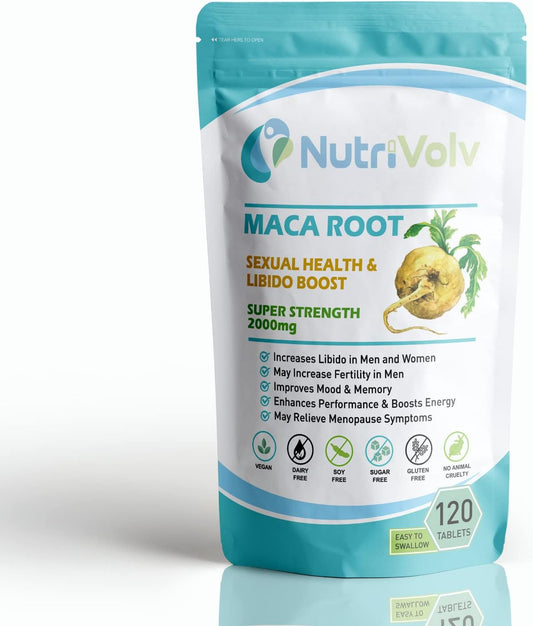 Nutrivolv Maca Root Supplement 2000Mg - High Strength Libido & Sex Drive Booster for Men & Women - Fertility, Energy, & Endurance Support - 120 Tablets