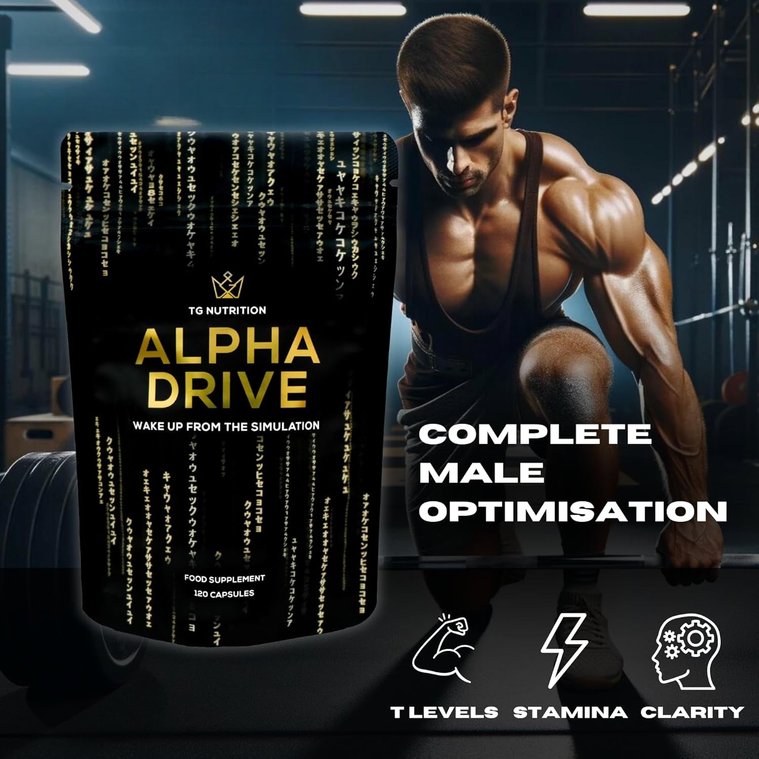 Testosterone Supplements for Men - Alpha Drive. Powerful Libido Booster for Men with Maca, Tribulus, D Aspartic Acid, Ginseng and Zinc. 120 Caps.