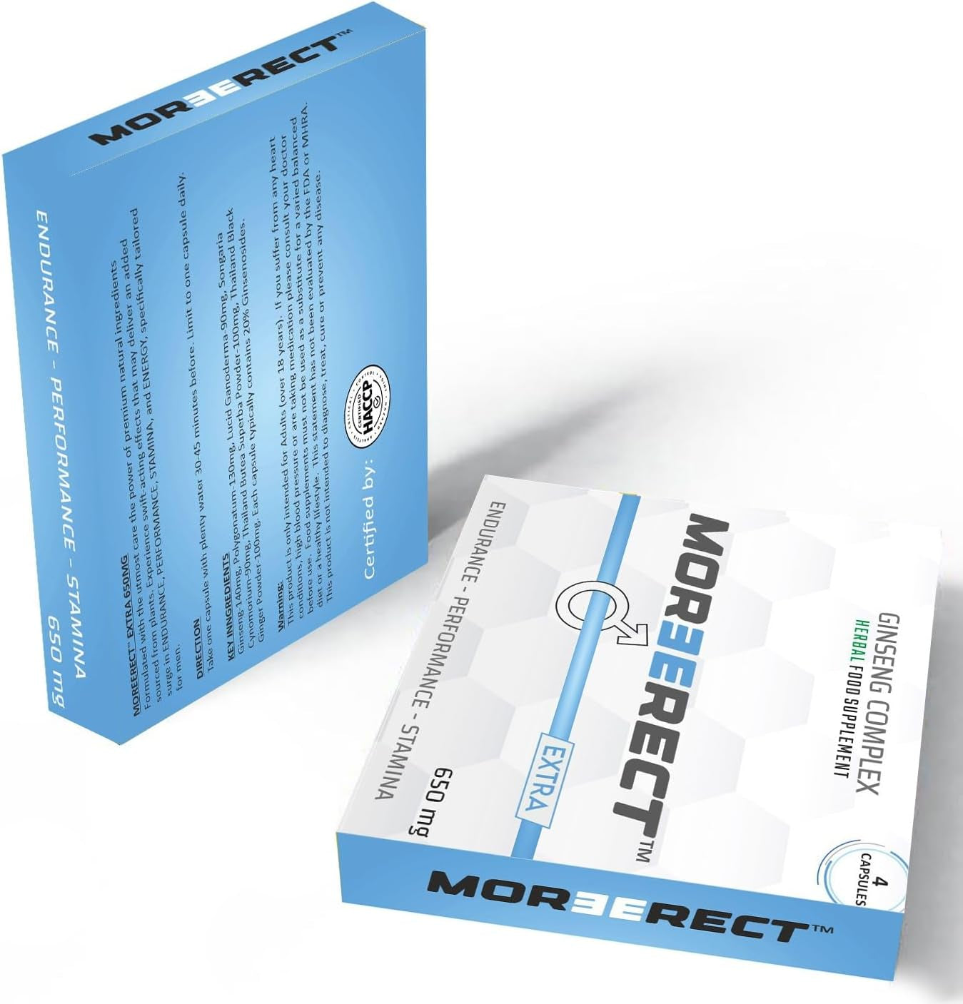 MOREERECT™ Extra - Stronger and Longer for a Confident Performer - Advanced Performance Enhancing Pills, Stamina Endurance Booster Blue Supplement Pill for Men - 4 Ginseng Capsules