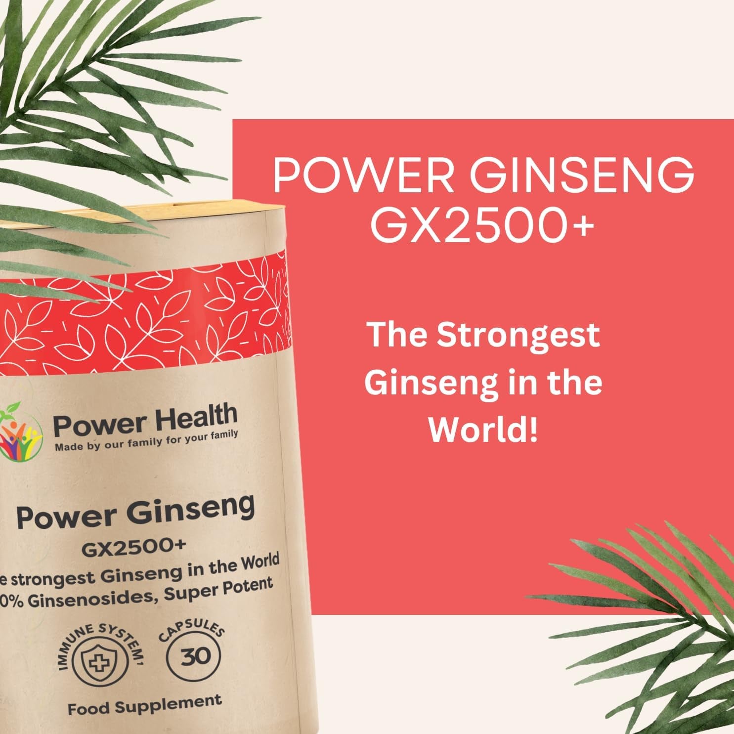 Power Health Ginseng GX2500+ 100Mg – 30 Capsules | Korean Red Ginseng, Panax Ginseng High Strength | Ginseng Capsules for Men, Energy, Vitality | Natural Ginseng Herbal Supplements