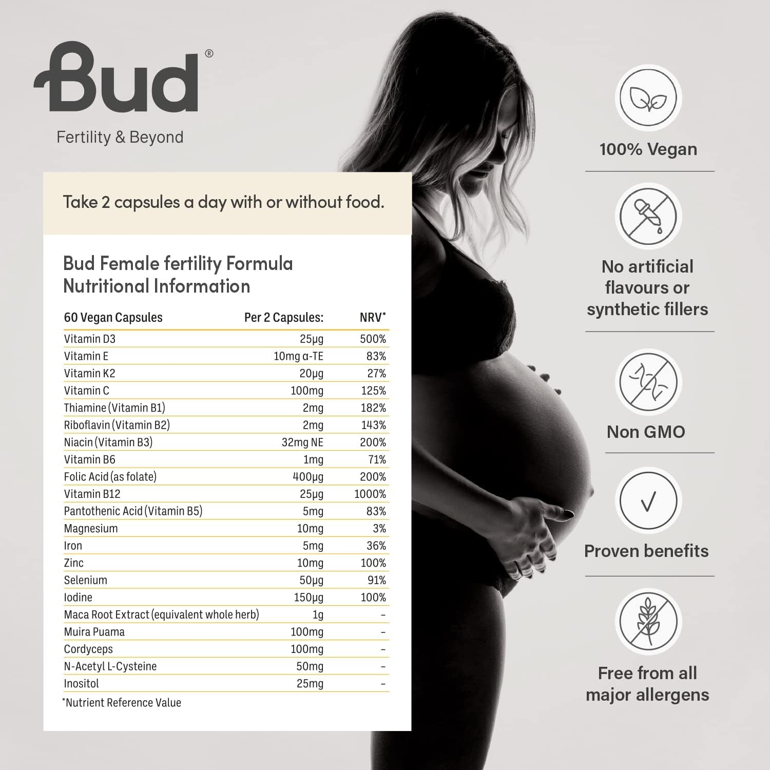 Bud Fertility Supplement for Women & Men | Male & Female Natural Fertility Vitamins for Couples Trying to Conceive | Key Vitamins, Minerals & Adapotogens to Boost Fertility | 60 + 60 Capsules