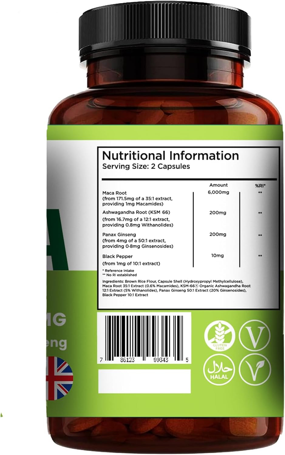 Maca Root Tabelts with Ashwagandha and Ginseng -180 High Strength 6000Mg Maca Root + Ashwagandha+ Ginseng & Black Pepper Tablets | 6-Month Supply Vegan | High Potency |Made in the UK