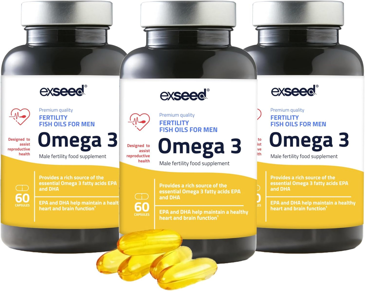 Exseed Health Omega 3 Fish Oil Capsules - High Strength Supplements for Men'S Health and Male Fertility - 60 Capsules Mens Fertility Supplement - with EPA & DHA