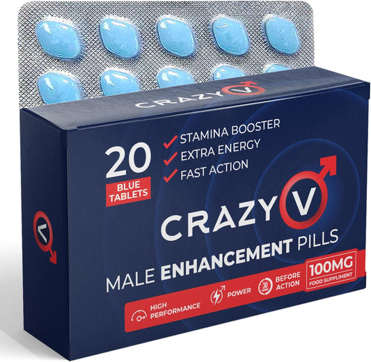 Crazy V Blue Fast-Acting 100Mg Tablets: Strong Performance & Stamina Booster for Men - High Power Pills Endurance & Firmness Enhancing Male Herbal & Food Supplement (20 Count (Pack of 1))