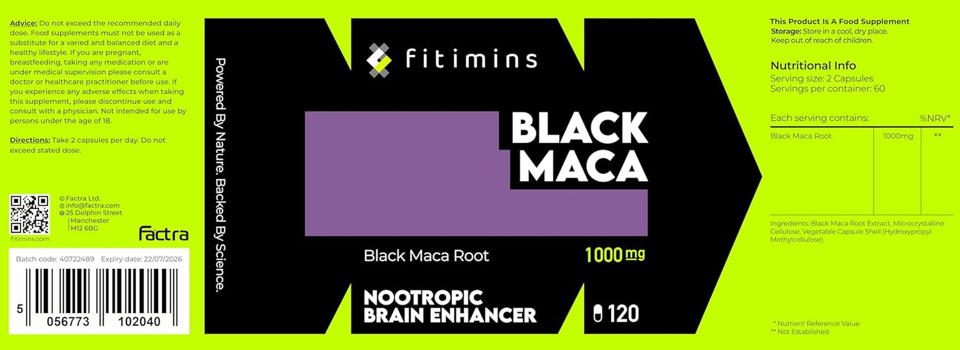 Black Maca Cognitive Nootropic 1000Mg Capsules | Improve Learning, Boost Memory, Uplift Mood | 2-Month Supply | 120 Vegan Capsules