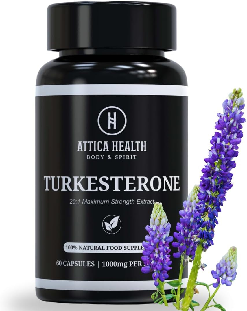 Attica Health Turkesterone 1200Mg Serving 60 Capsules | Maximum Strength 20% | for Muscle Growth, Gym Supplement for Men | 100% Natural