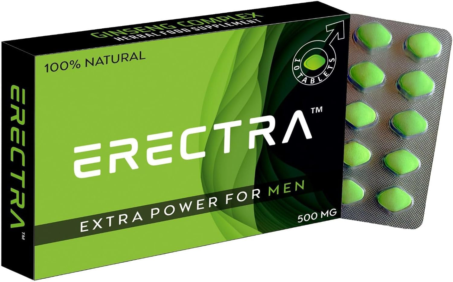 ERECTRA Green - Unleash More Longer, More Harder, More Stronger Performance - Stamina Endurance Booster Green Herbal Supplement Tablets for Men - 10 Ginseng Tablets