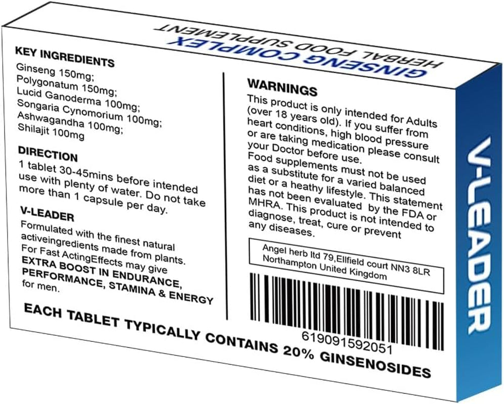 New! Super Extra-Strong V-LEADER® - Ginseng and Herbal Food Supplement for Men. the Most Effective Natural, Powerful and Fast Acting Food Supplement for Men! - (Pack of 10 Tablets)