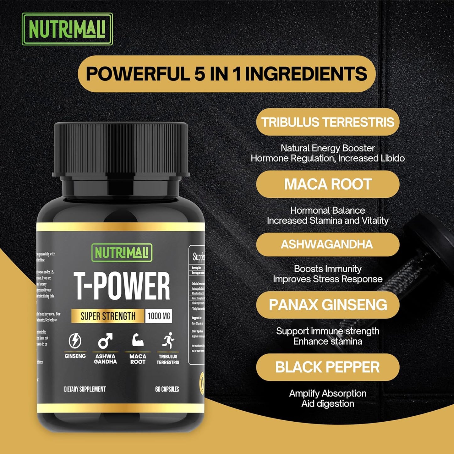 T-Power (2 Pack), T-Ali Equivalent | Tone Supplement for Men | Maca Root, Ginseng, Ashwagandha, Tribulus Terrestris | 120 Capsules 1000Mg High Strength| Energy and Stamina Booster