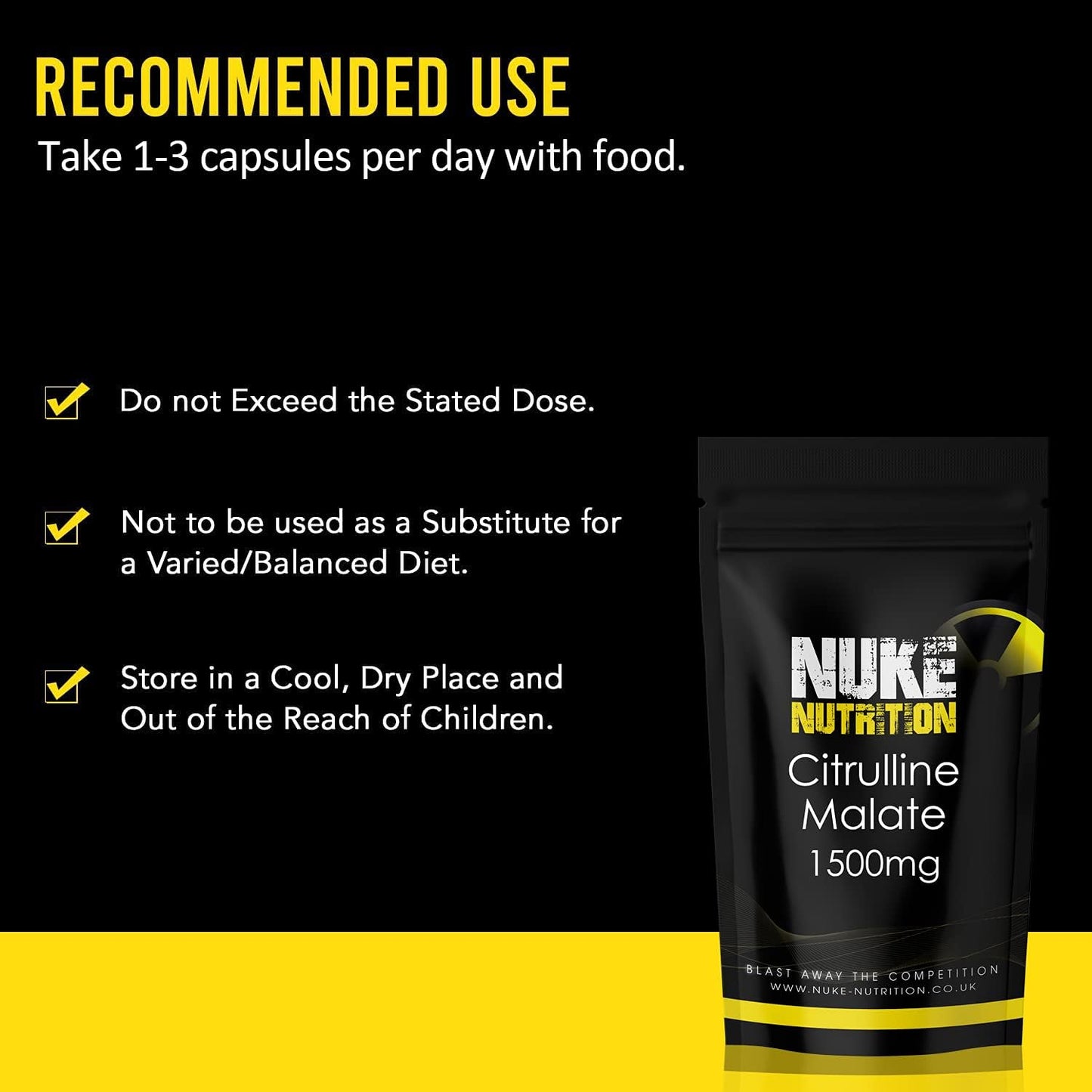 Nuke Nutrition L Citrulline Malate Capsules | 60 Capsules | High Strength 1500Mg Dose Supplement | Boost Circulation, Performance & Muscle Recovery | 100% Natural, Preservative & Filler Free | Vegan