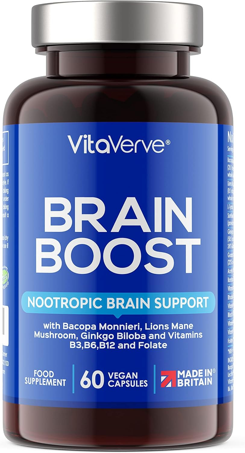 Brain Boost Nootropic Supplement, Supports Cognitive Function, Energy Levels, Focus & Memory Function - 14 Brain Boosting Ingredients Including Lions Mane, Ginkgo Biloba, Bacopa, Vitamin B12, B3, B6.