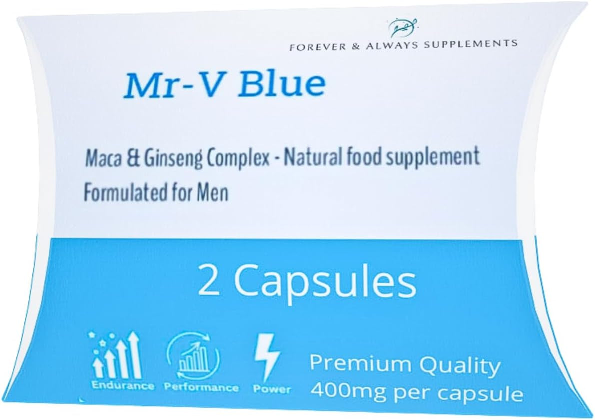 2 X MR-V Blue Natural Supplements, 400Mg Sex Tablets for Men, Ginseng & Maca Ultra Strong Male Performance Capsules, Last Longer, Fast Acting, Stamina, Sex Drive, Libido & Endurance Support!