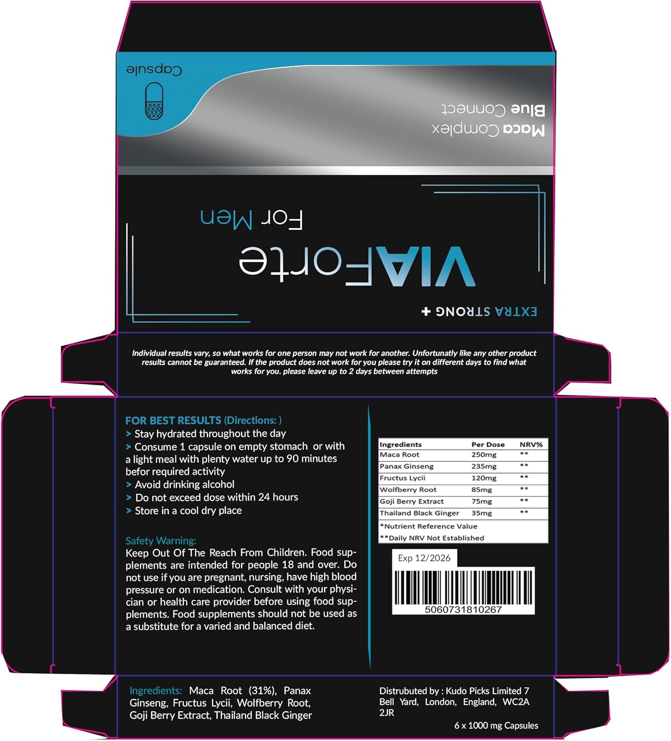 Viaforte Blue Connect 1000 Mg Power Packed Pills for Men UK, Unleash Strength, Stamina & Prolong Performance, Male Enhancing Tablet for Lasting Firmness, Stronger & Harder for Longer (6 Capsule)