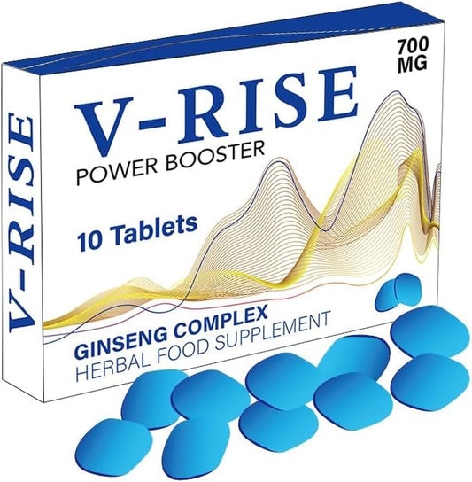 V-RISE Blue-New Stronger for Longer Formula for Men - Ultra Strong Performance Enhancing Pills, Stamina Endurance Booster Blue Supplement Pills for Men - 10 Ginseng Tablets 700MG