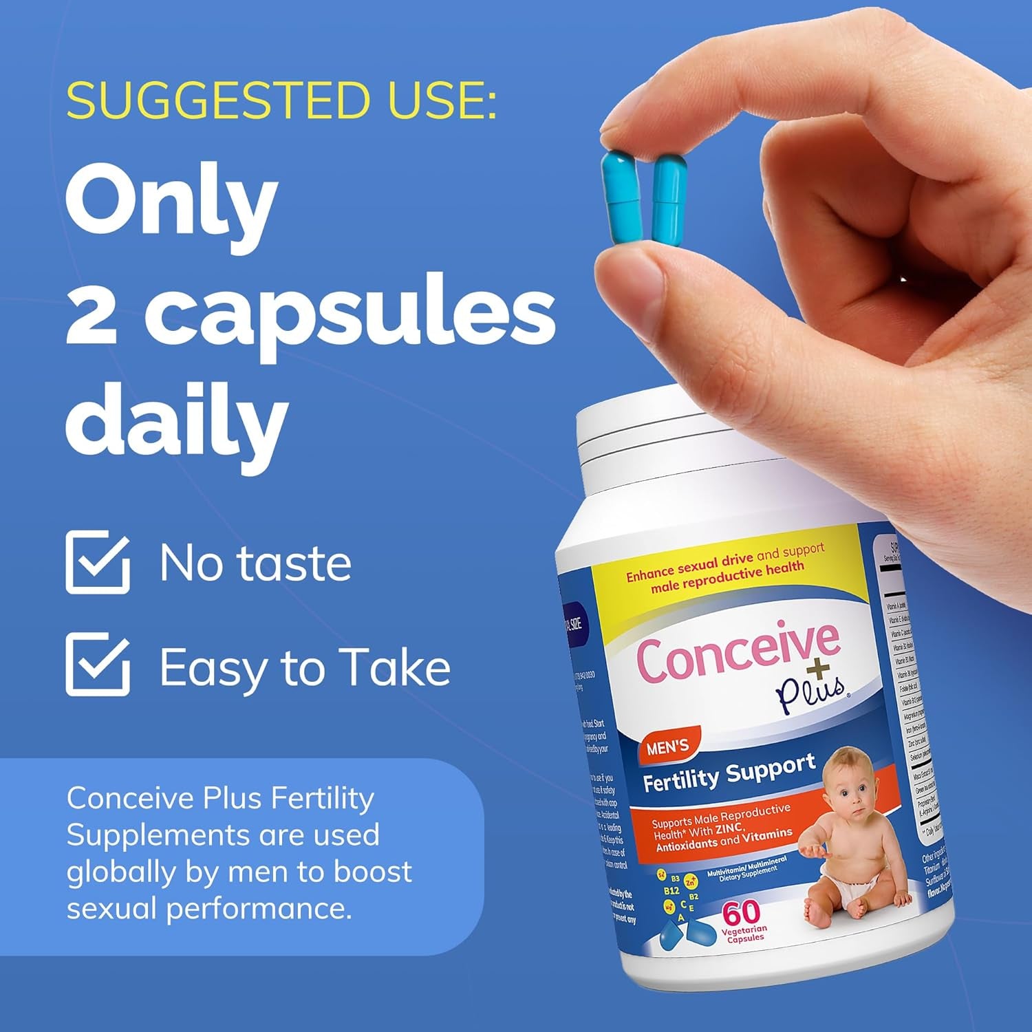 CONCEIVE plus Male Fertility Supplements - Boost Sperm Count, Motility & Libido - Maca Root, Folic Acid, L-Arginine, Zinc & Magnesium - Multivitamin for Men’S Health & Fertility Support, 60 Caps