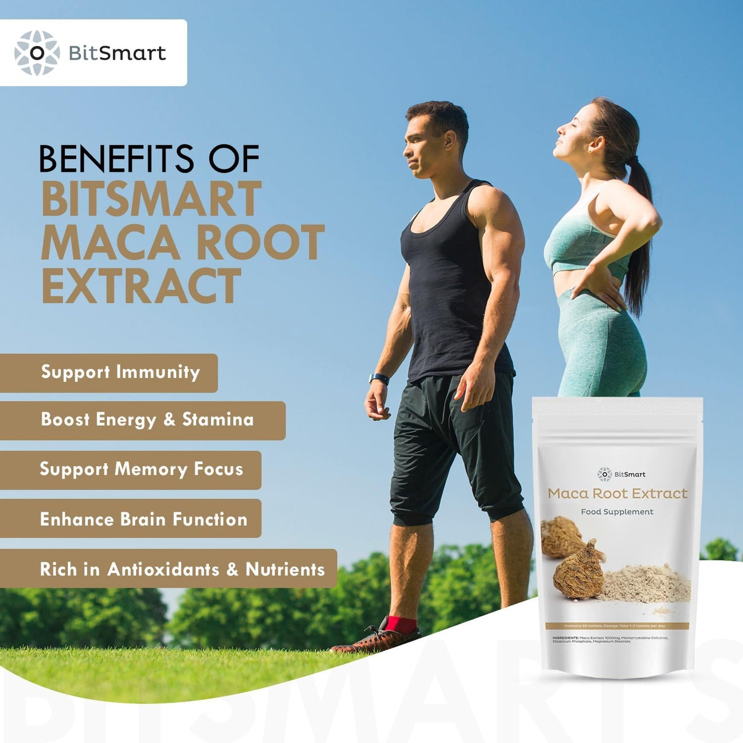 BITSMART Maca Root Extract Superfood Tablets -1000Mg 60 Count - Maca Root for Men and Women - Antioxidant, Energy Booster, Hormone Balance Support and Vegan Friendly