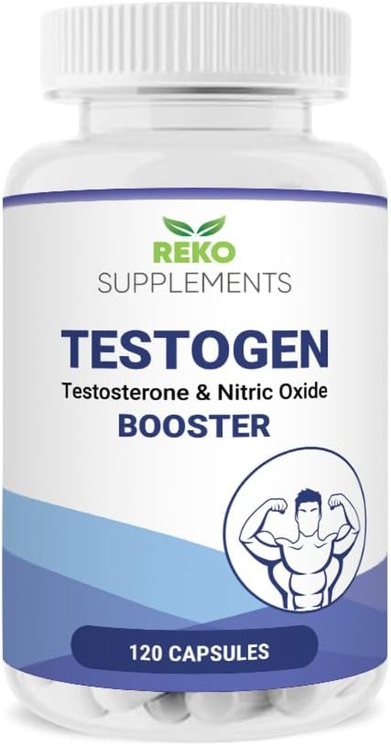 Reko Supplements Testogen, Maca Root, Ginseng, Tribulus Terrestris, L-Citrulline, L-Taurine, Ashwagandha,120 Capsules High Strength, Gym Supplements