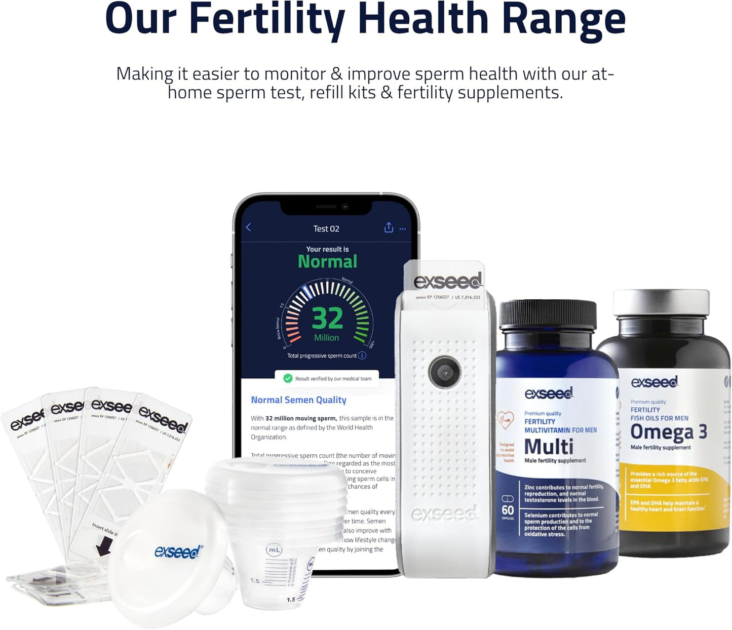 Exseed Completely-At-Home Male Fertility Test - Sperm Count, Progressive Movement & Volume with Home Sperm Test in 15 Minutes with Accurate Results Using Your Smartphone. 10-Test Kit.