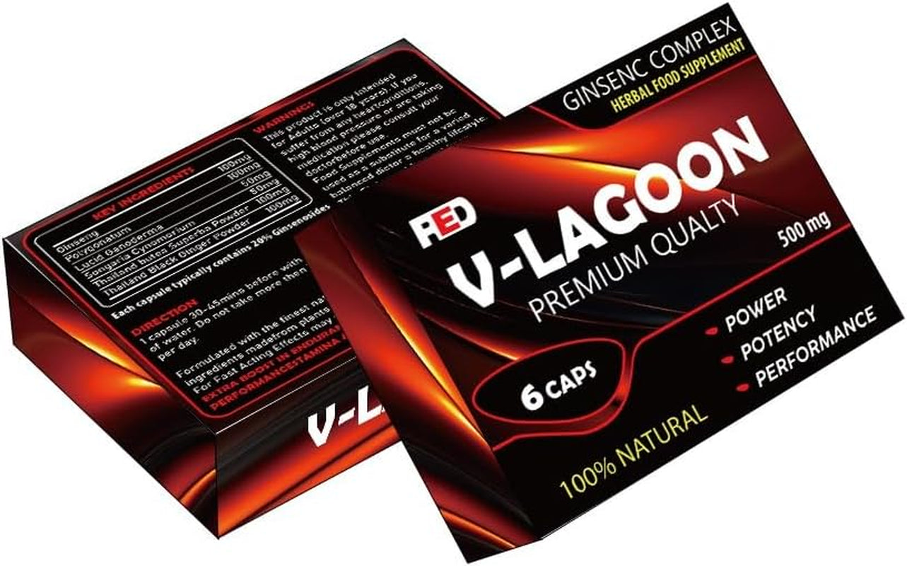 V-LAGOON Red-New Stronger for Longer Formula for Men - Ultra Strong Performance Enhancing Pills, Stamina Endurance Booster RED Supplement Pills for Men - 6 Ginseng Capsules 500MG