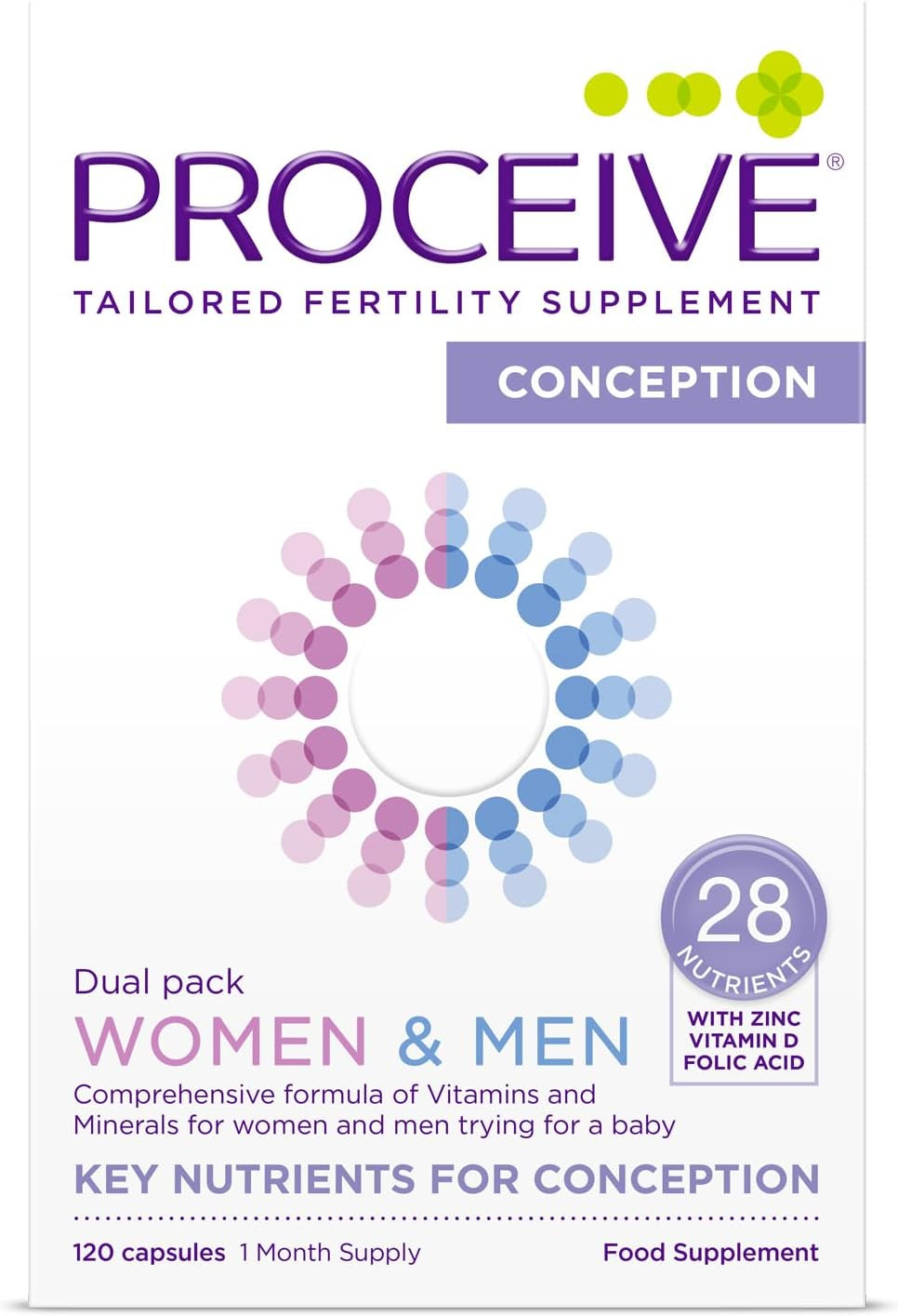 Proceive® Men Fertility Supplement for Conception - Vitamins & Minerals for Men Trying to Conceive - Selenium, Zinc, Co Q10, Vitamin D - 60 Capsules (1 Month Supply) - Vegan