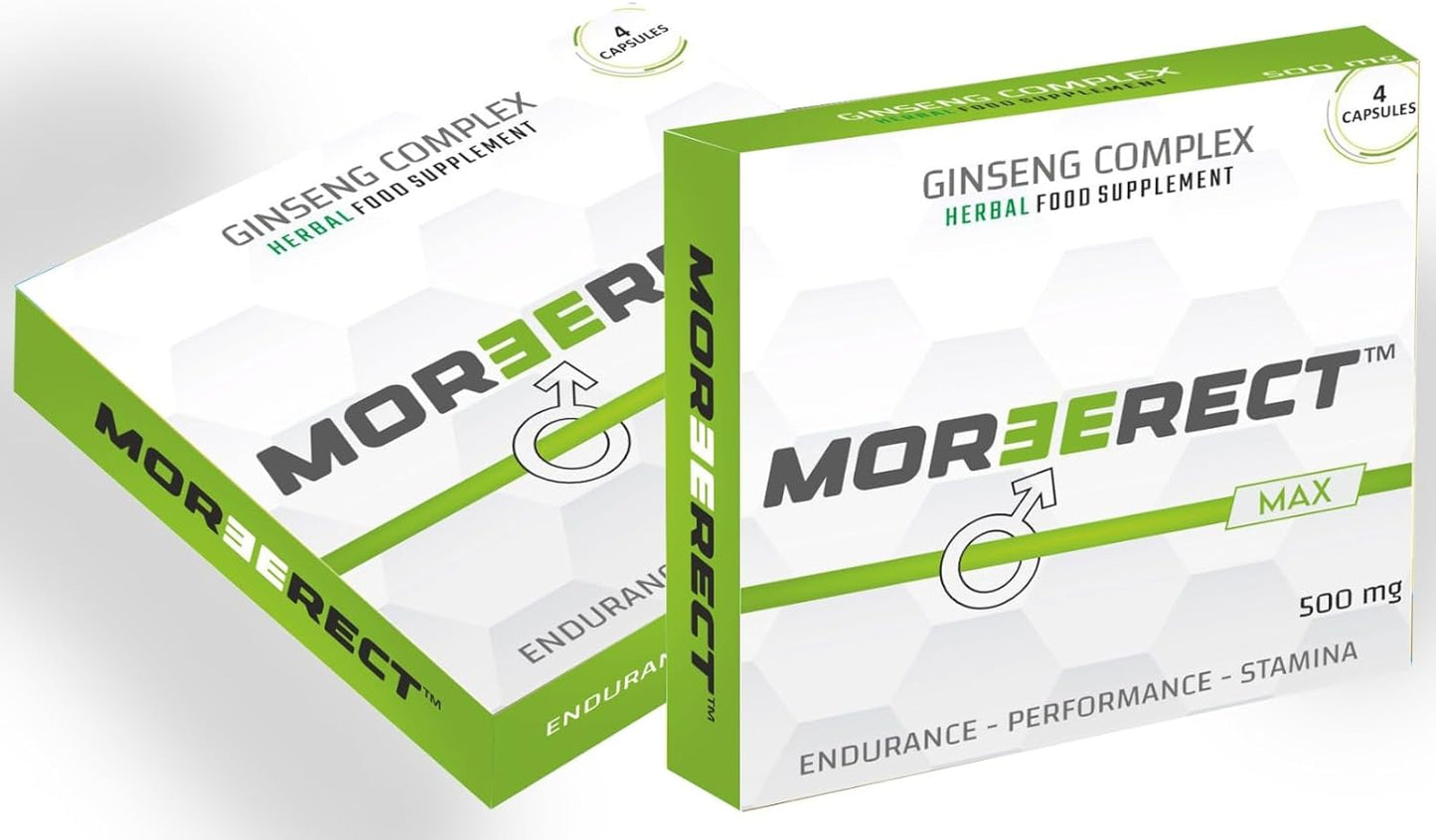 MOREERECT™ MAX - Stronger and Longer for a Confident Performer - Advanced Performance Enhancing Pills, Stamina Endurance Booster Green Supplement Pill for Men - 4 Ginseng Capsules