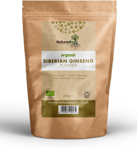 Natures Root Organic Siberian Ginseng Powder 250G - Boost Stamina & Immunity | Vegan | Non GMO | Raw