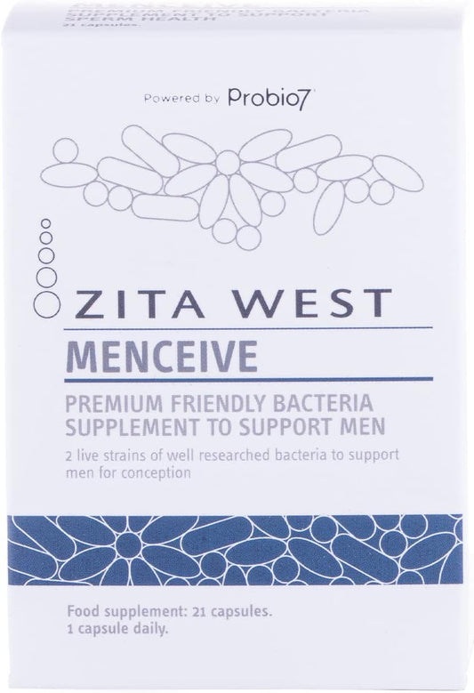 Zita West Menceive Supplement – Premium Friendly Bacteria Supplement for Men to Support Pre-Conception, 21 Vegan Capsules